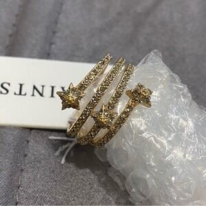AllSaints New Womens Size 7 Gold Plated Pave Celestial Star‎ Coil Ring
